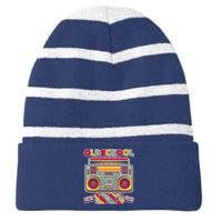 Oldschool Boombox 1983 40th Birthday Striped Beanie with Solid Band