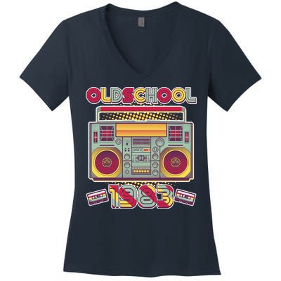 Oldschool Boombox 1983 40th Birthday Women's V-Neck T-Shirt