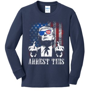 (On Back) Arrest This Trump 2024 Us American Flag Kids Long Sleeve Shirt