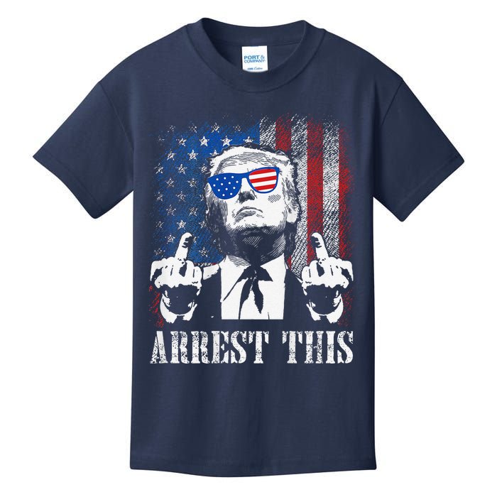 (On Back) Arrest This Trump 2024 Us American Flag Kids T-Shirt