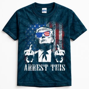 (On Back) Arrest This Trump 2024 Us American Flag Kids Tie-Dye T-Shirt