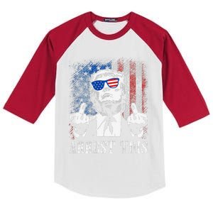 (On Back) Arrest This Trump 2024 Us American Flag Kids Colorblock Raglan Jersey