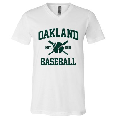 Oakland Baseball Athletic Vintage Sports Team Fan V-Neck T-Shirt