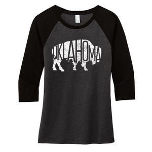 Oklahoma Bison American Buffalo National Park Souvenir Women's Tri-Blend 3/4-Sleeve Raglan Shirt