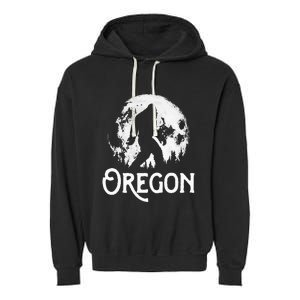 Oregon Bigfoot At Night! Cool Full Moon & Trees Sasquatch Garment-Dyed Fleece Hoodie