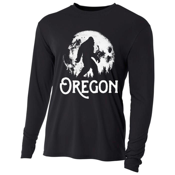 Oregon Bigfoot At Night! Cool Full Moon & Trees Sasquatch Cooling Performance Long Sleeve Crew