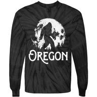 Oregon Bigfoot At Night! Cool Full Moon & Trees Sasquatch Tie-Dye Long Sleeve Shirt