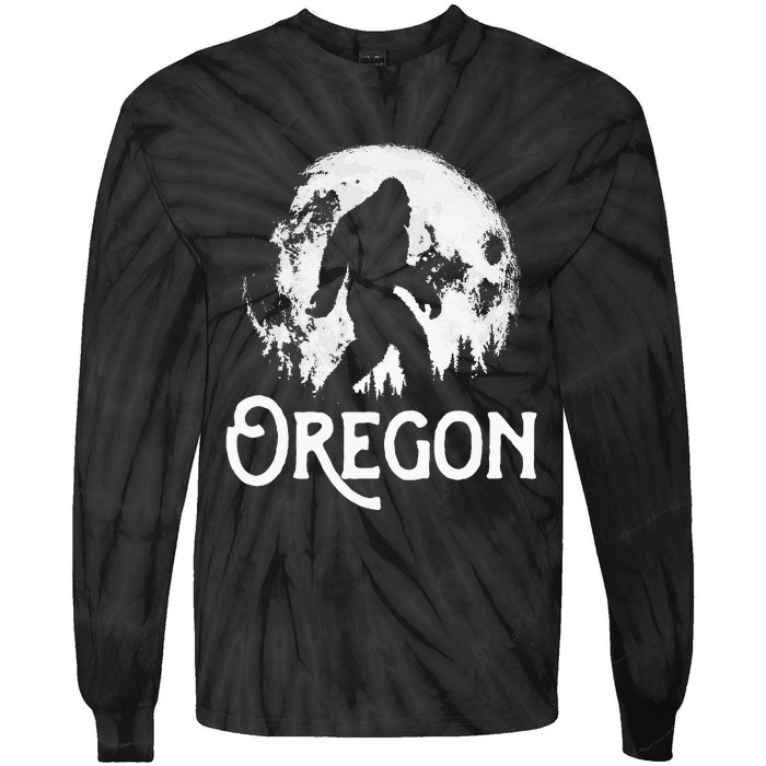 Oregon Bigfoot At Night! Cool Full Moon & Trees Sasquatch Tie-Dye Long Sleeve Shirt