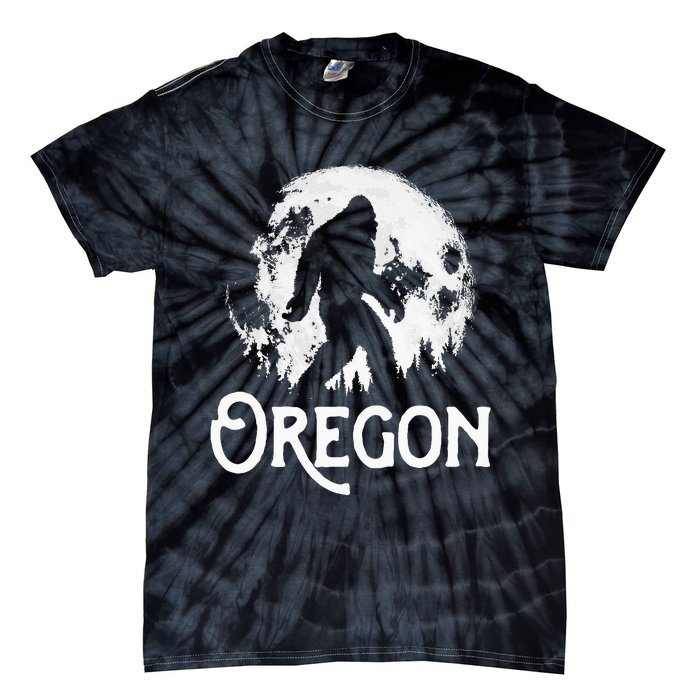 Oregon Bigfoot At Night! Cool Full Moon & Trees Sasquatch Tie-Dye T-Shirt