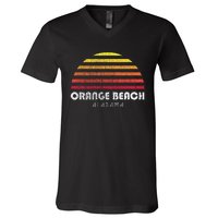 Orange Beach Alabama Retro Vintage Style Distressed Sunset V-Neck T-Shirt