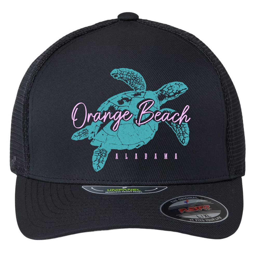 Orange Beach Alabama Al Sea Turtle Vacation Souvenir Gift Flexfit Unipanel Trucker Cap