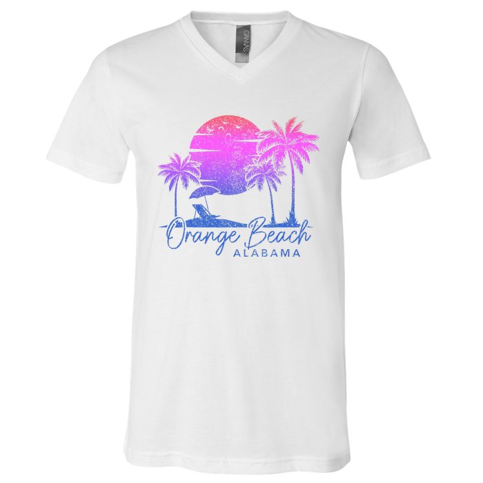 Orange Beach Alabama Surf Vintage Sunset Surfer Retro V-Neck T-Shirt