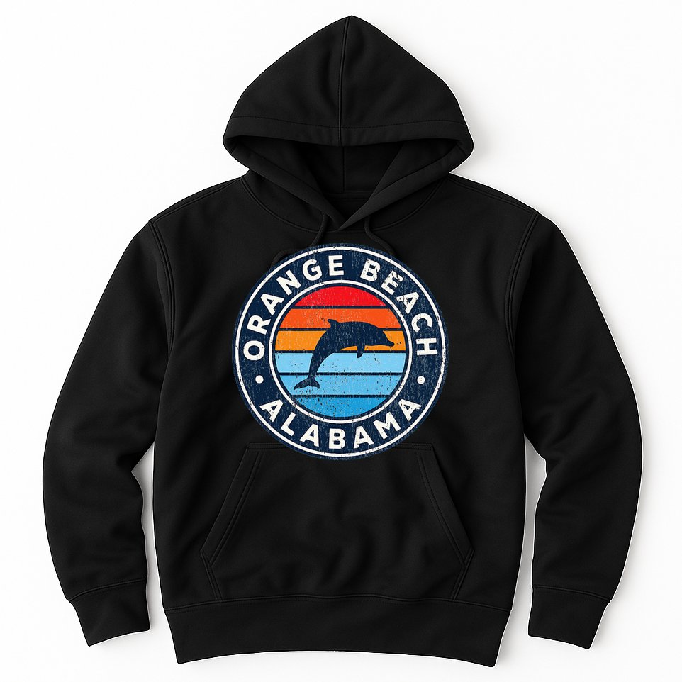 Orange Beach Alabama AL Vintage Dolphin Retro 70s Hoodie