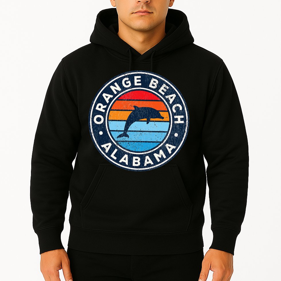 Orange Beach Alabama AL Vintage Dolphin Retro 70s Hoodie