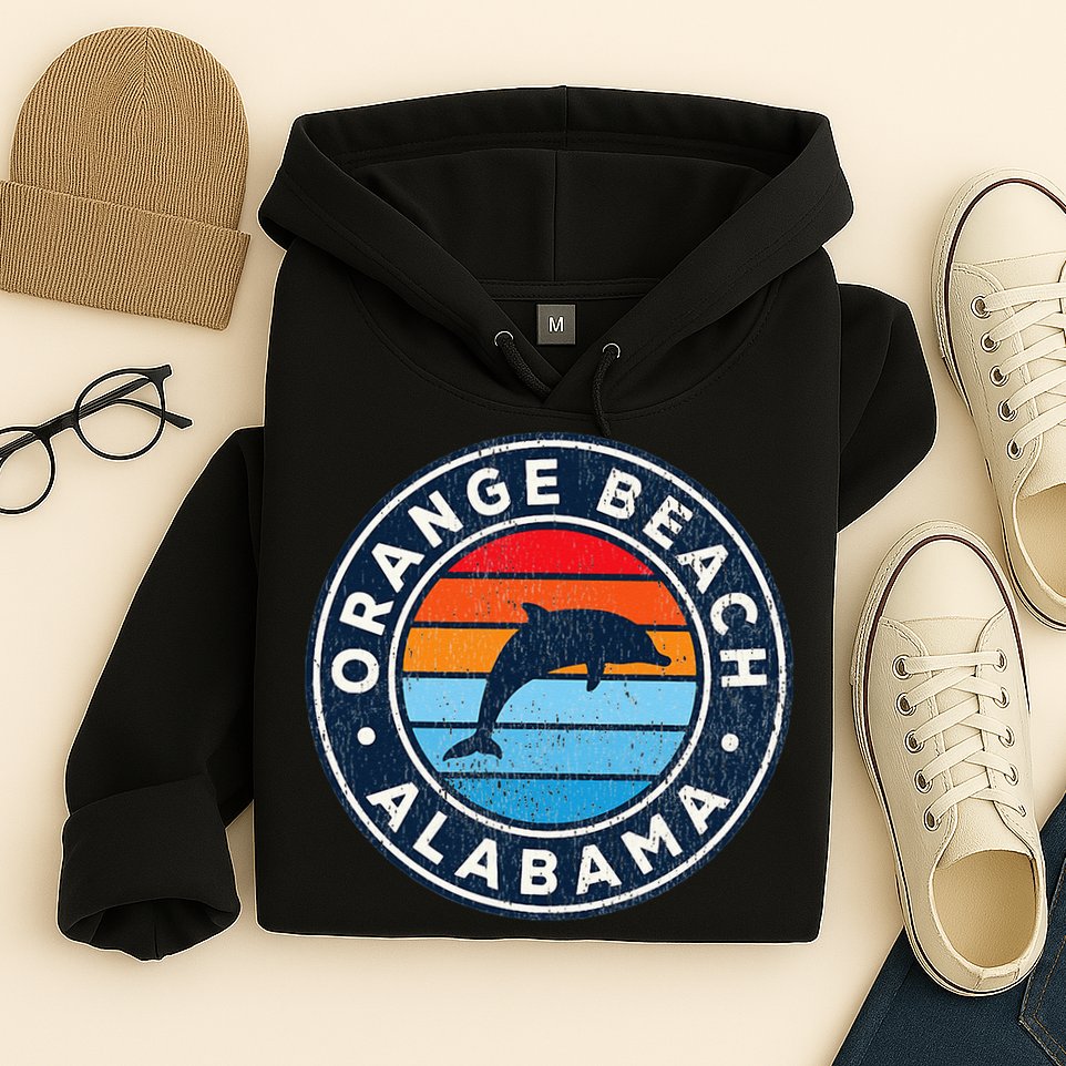 Orange Beach Alabama AL Vintage Dolphin Retro 70s Hoodie