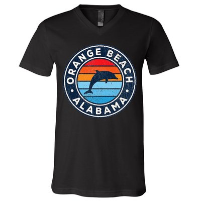 Orange Beach Alabama AL Vintage Dolphin Retro 70s V-Neck T-Shirt