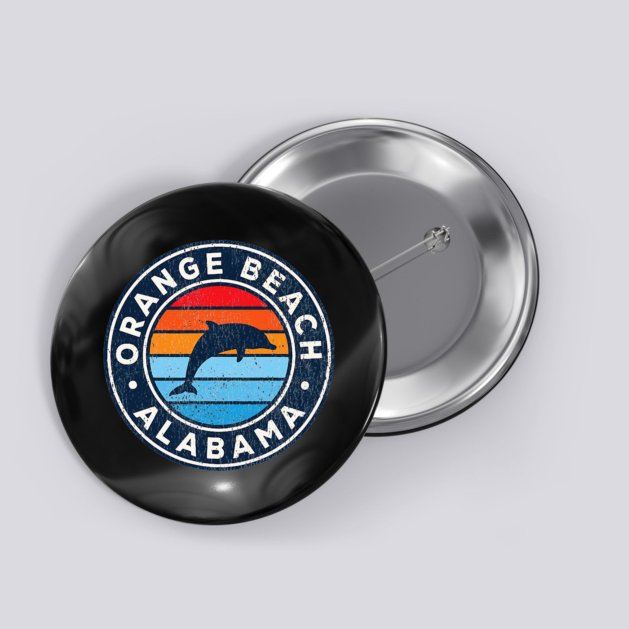 Orange Beach Alabama AL Vintage Dolphin Retro 70s Button