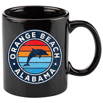 Orange Beach Alabama AL Vintage Dolphin Retro 70s 11oz C Handle Ceramic Mug