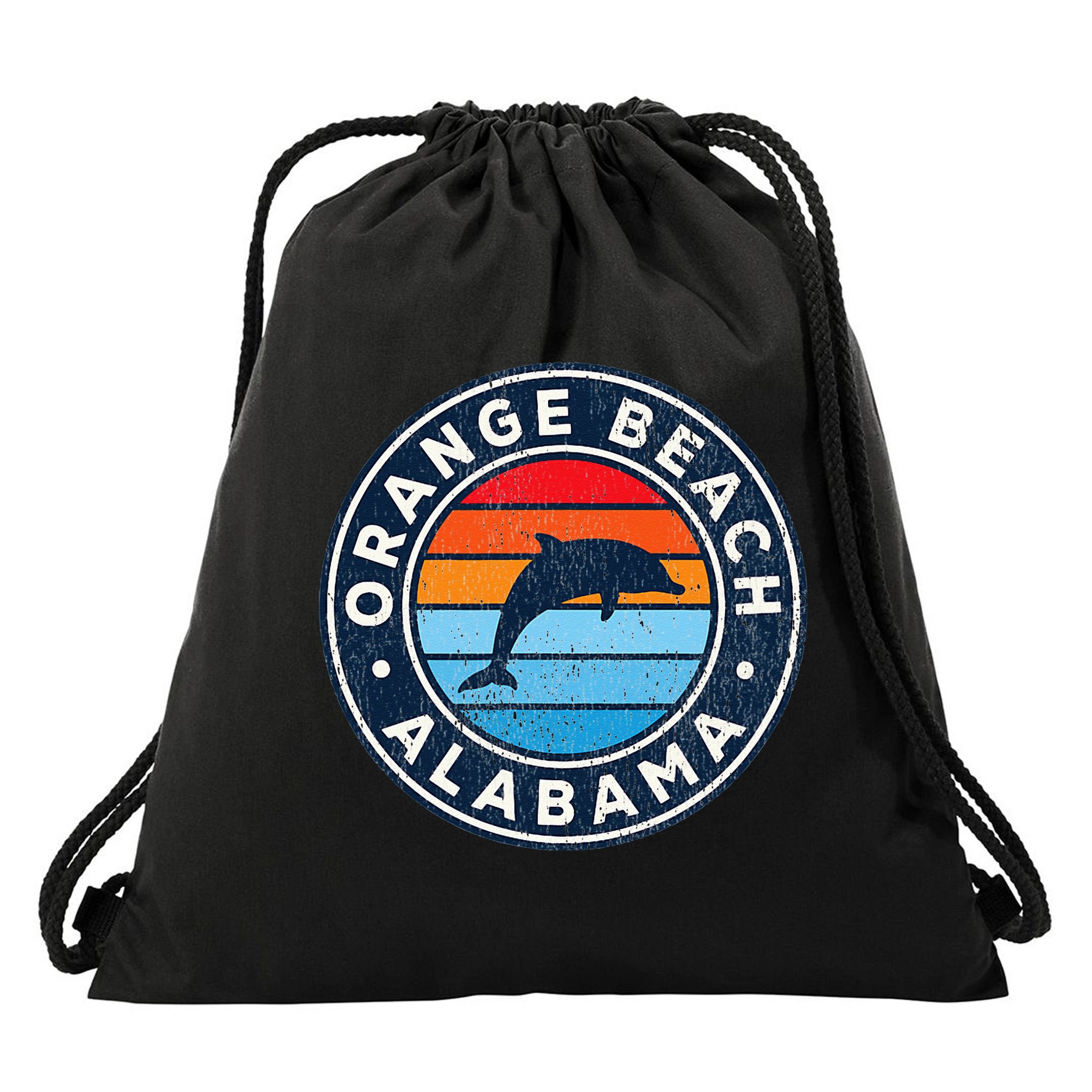 Orange Beach Alabama AL Vintage Dolphin Retro 70s Drawstring Bag