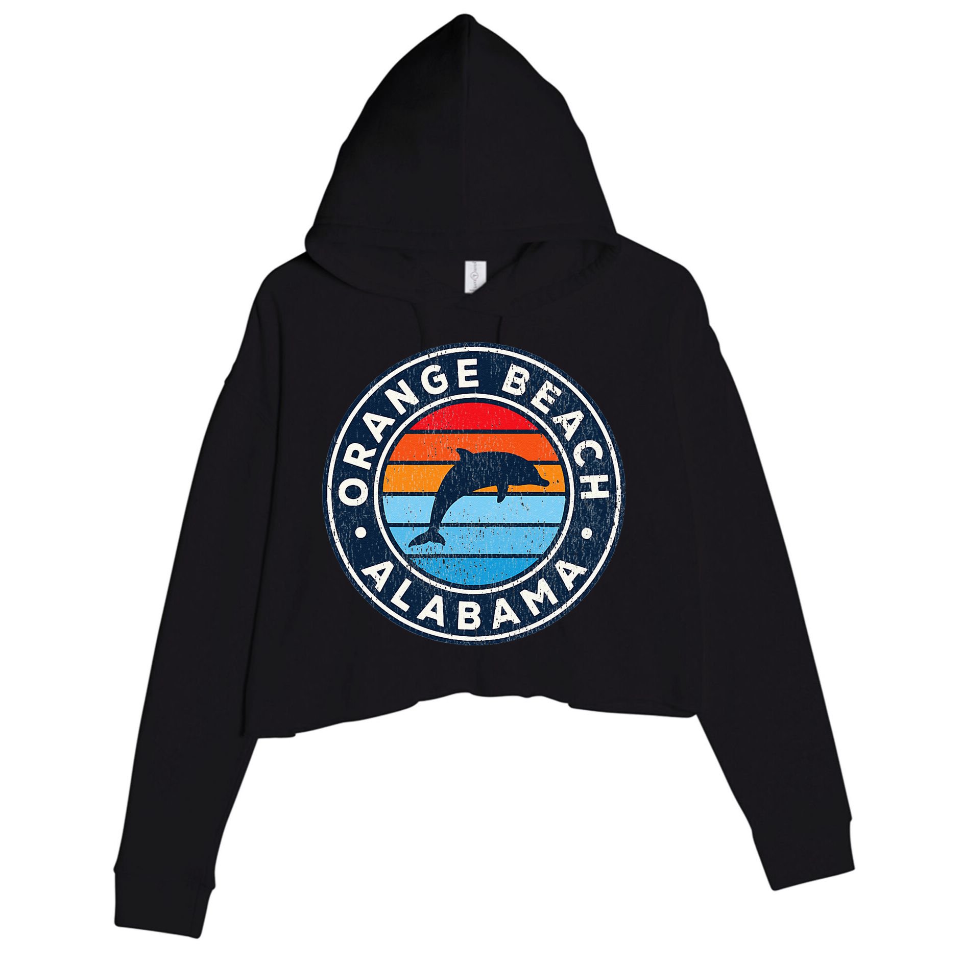 Orange Beach Alabama AL Vintage Dolphin Retro 70s Crop Fleece Hoodie