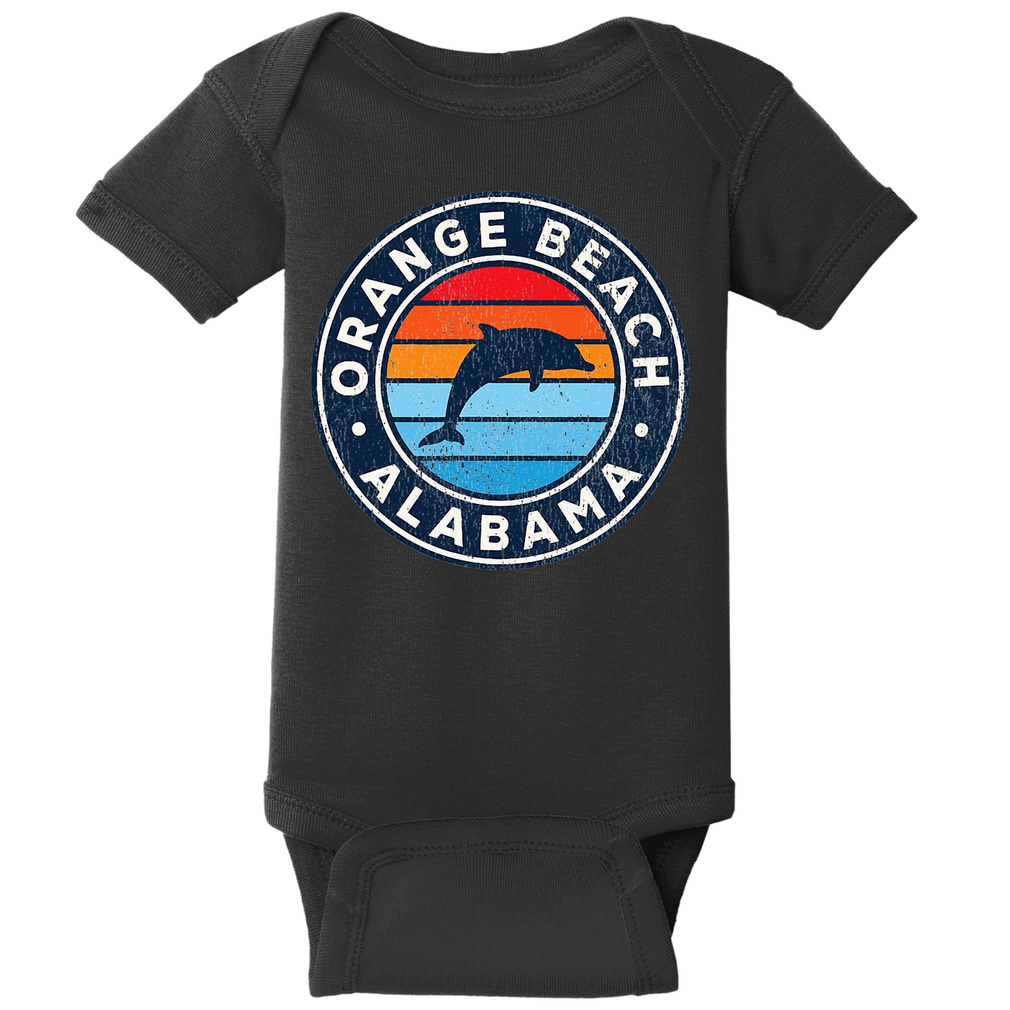 Orange Beach Alabama AL Vintage Dolphin Retro 70s Baby Bodysuit