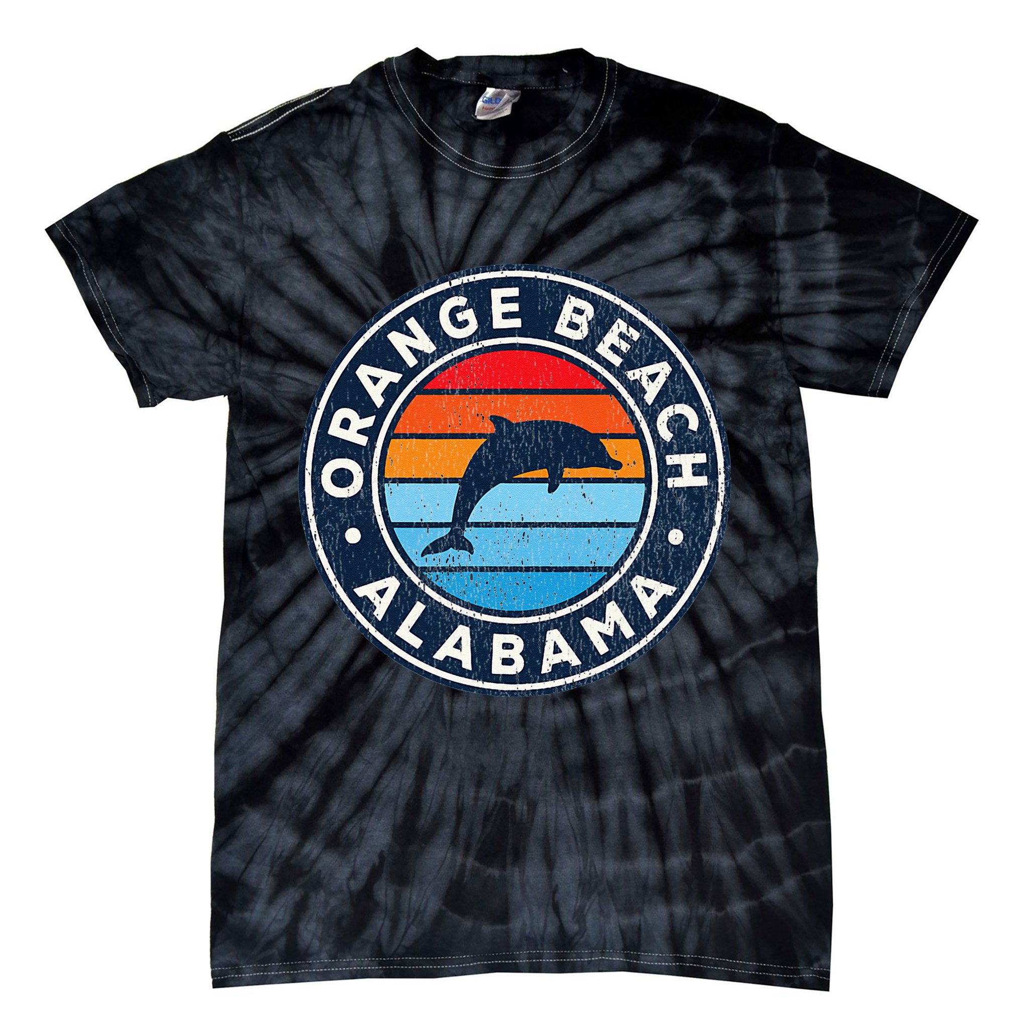 Orange Beach Alabama AL Vintage Dolphin Retro 70s Tie-Dye T-Shirt