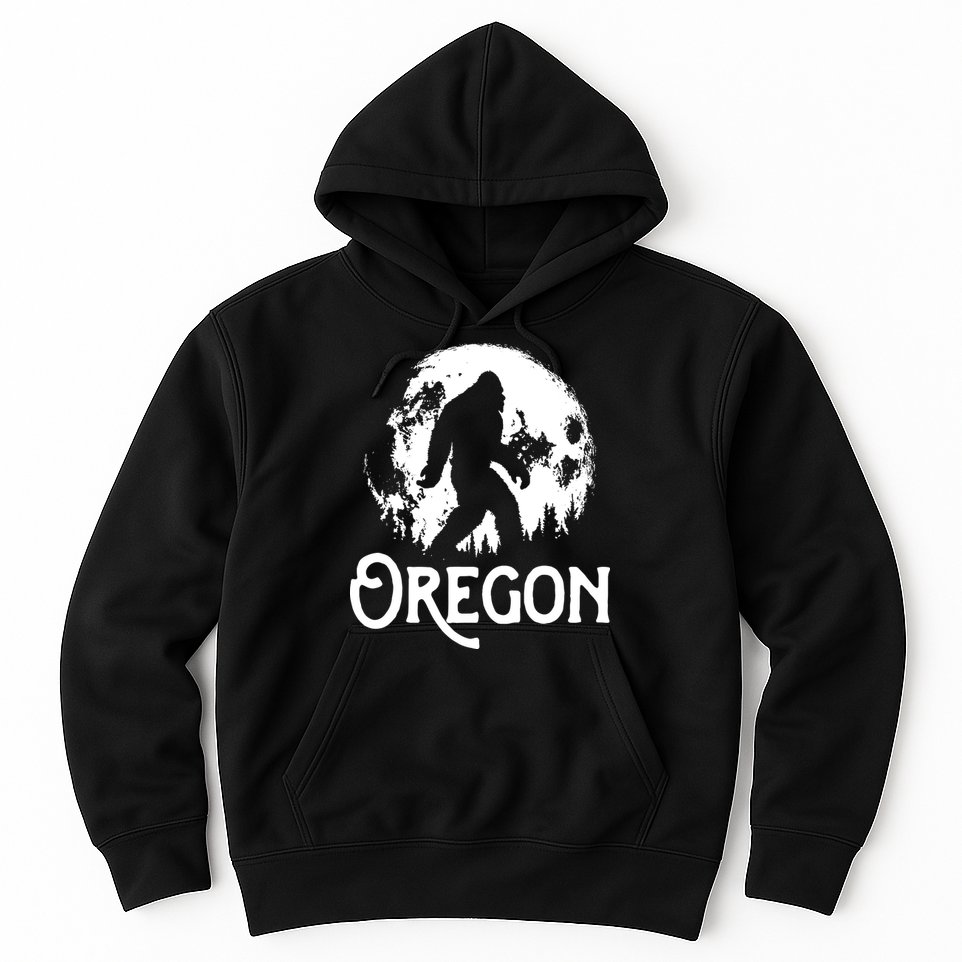 Oregon Bigfoot At Night Cool Full Moon Trees Sasquatch Hoodie
