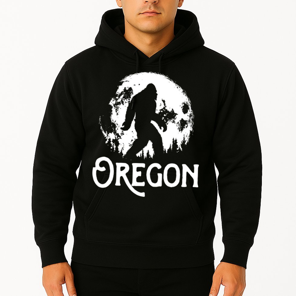 Oregon Bigfoot At Night Cool Full Moon Trees Sasquatch Hoodie