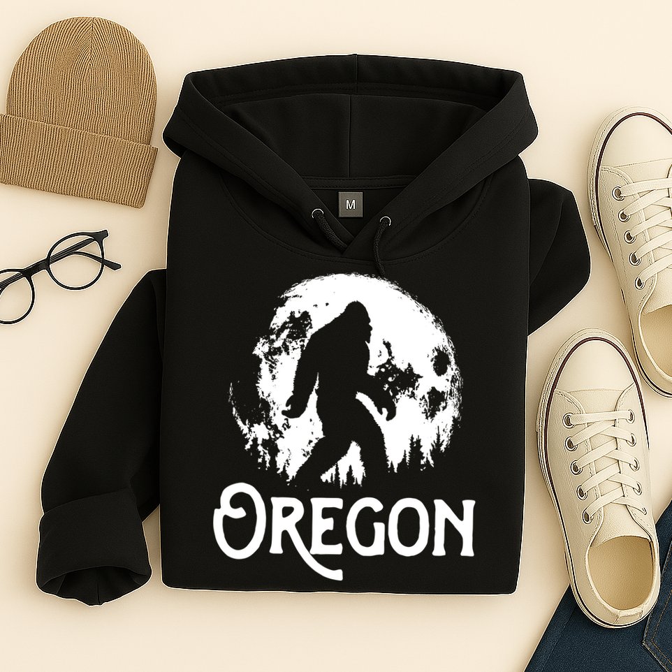 Oregon Bigfoot At Night Cool Full Moon Trees Sasquatch Hoodie