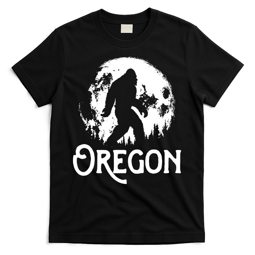 Oregon Bigfoot At Night Cool Full Moon Trees Sasquatch T-Shirt