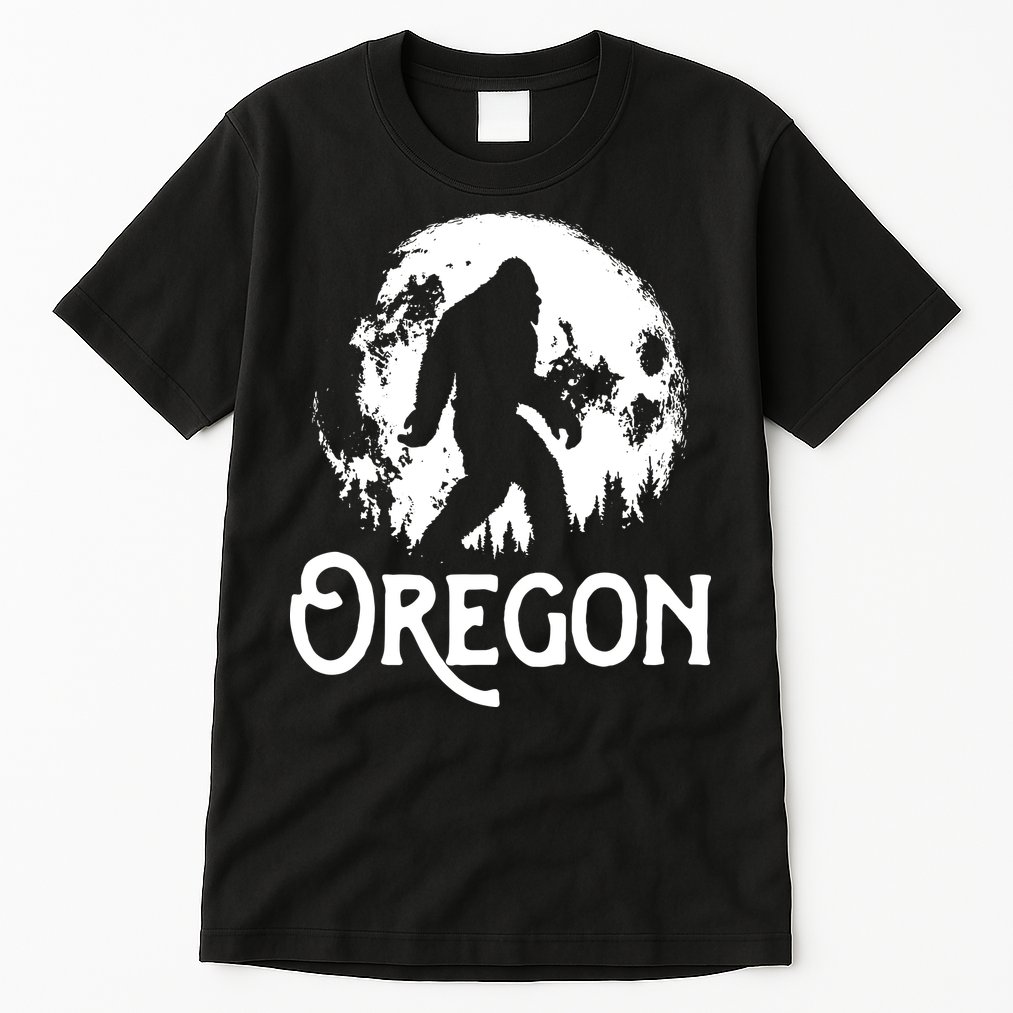 Oregon Bigfoot At Night Cool Full Moon Trees Sasquatch Tall T-Shirt