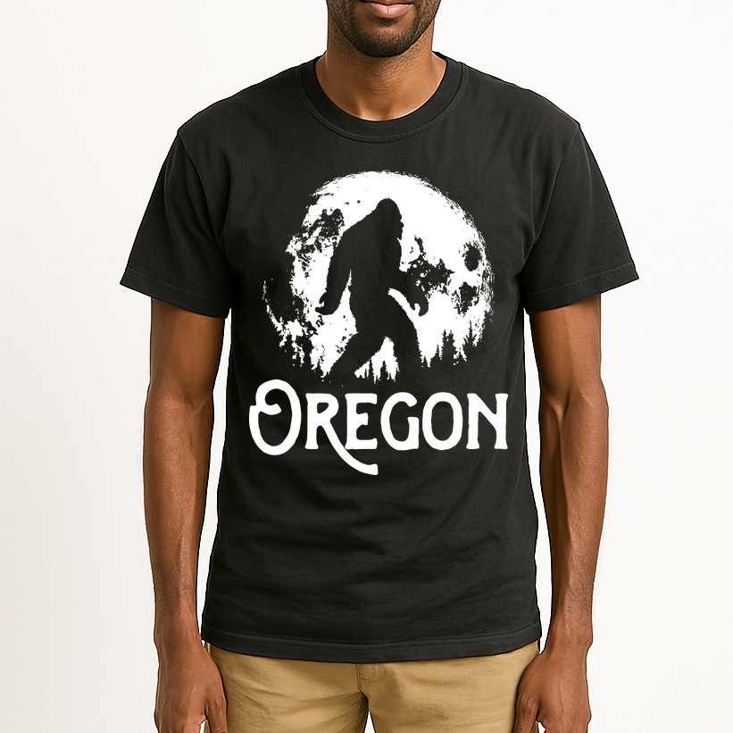 Oregon Bigfoot At Night Cool Full Moon Trees Sasquatch Tall T-Shirt
