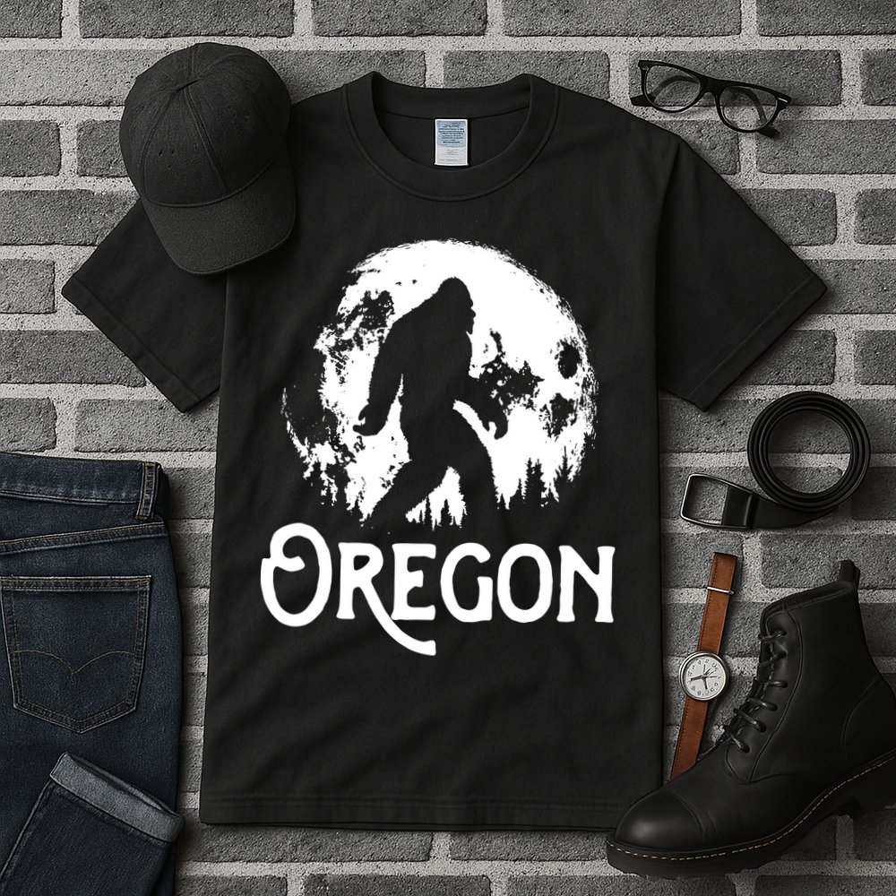 Oregon Bigfoot At Night Cool Full Moon Trees Sasquatch Tall T-Shirt
