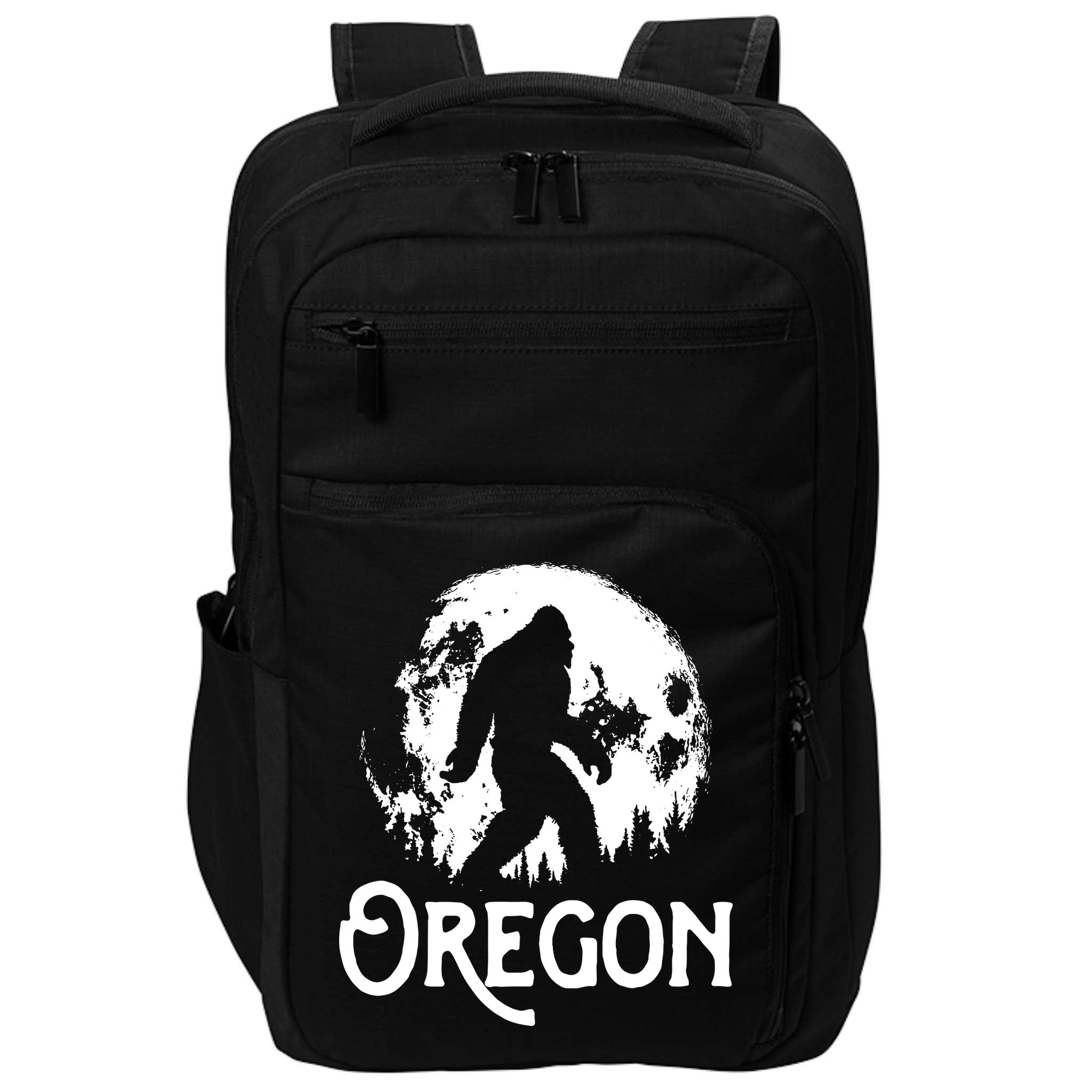 Oregon Bigfoot At Night Cool Full Moon Trees Sasquatch Impact Tech Backpack