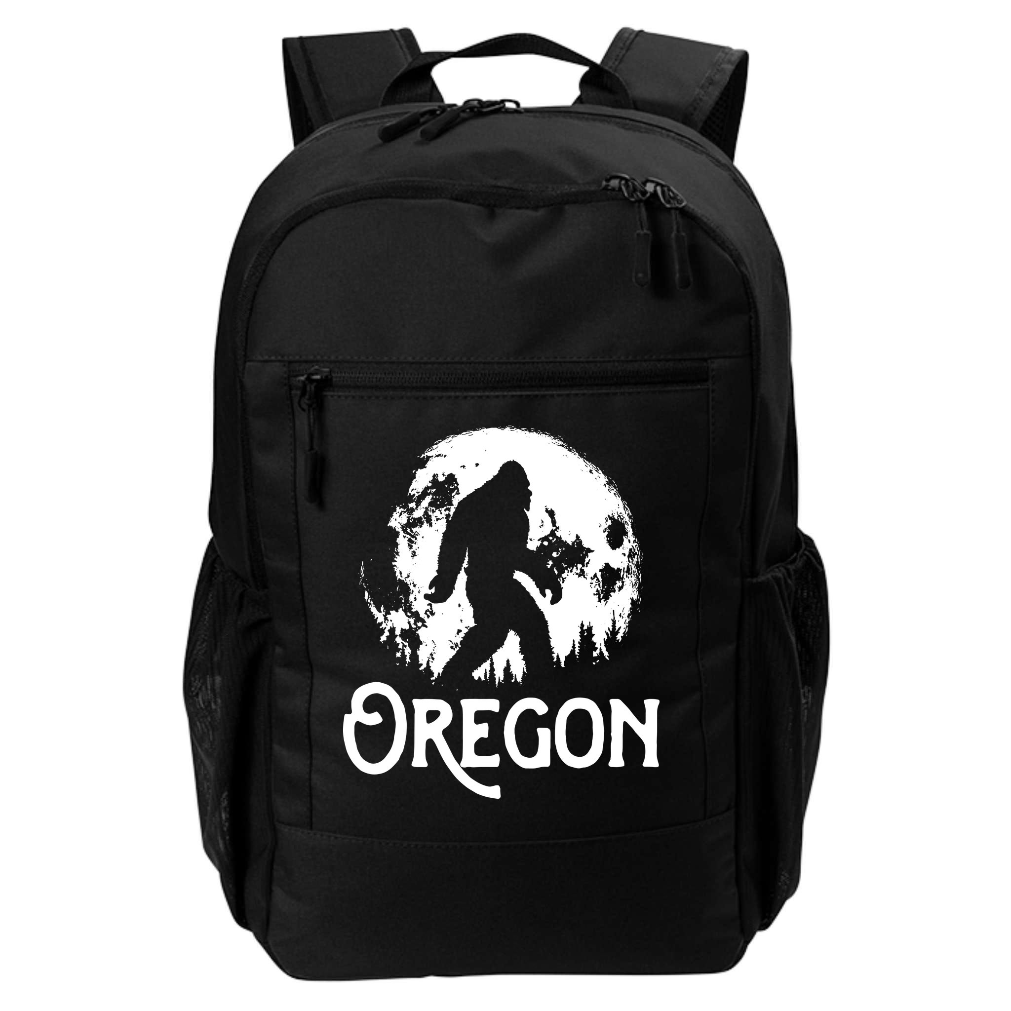Oregon Bigfoot At Night Cool Full Moon Trees Sasquatch Backpack