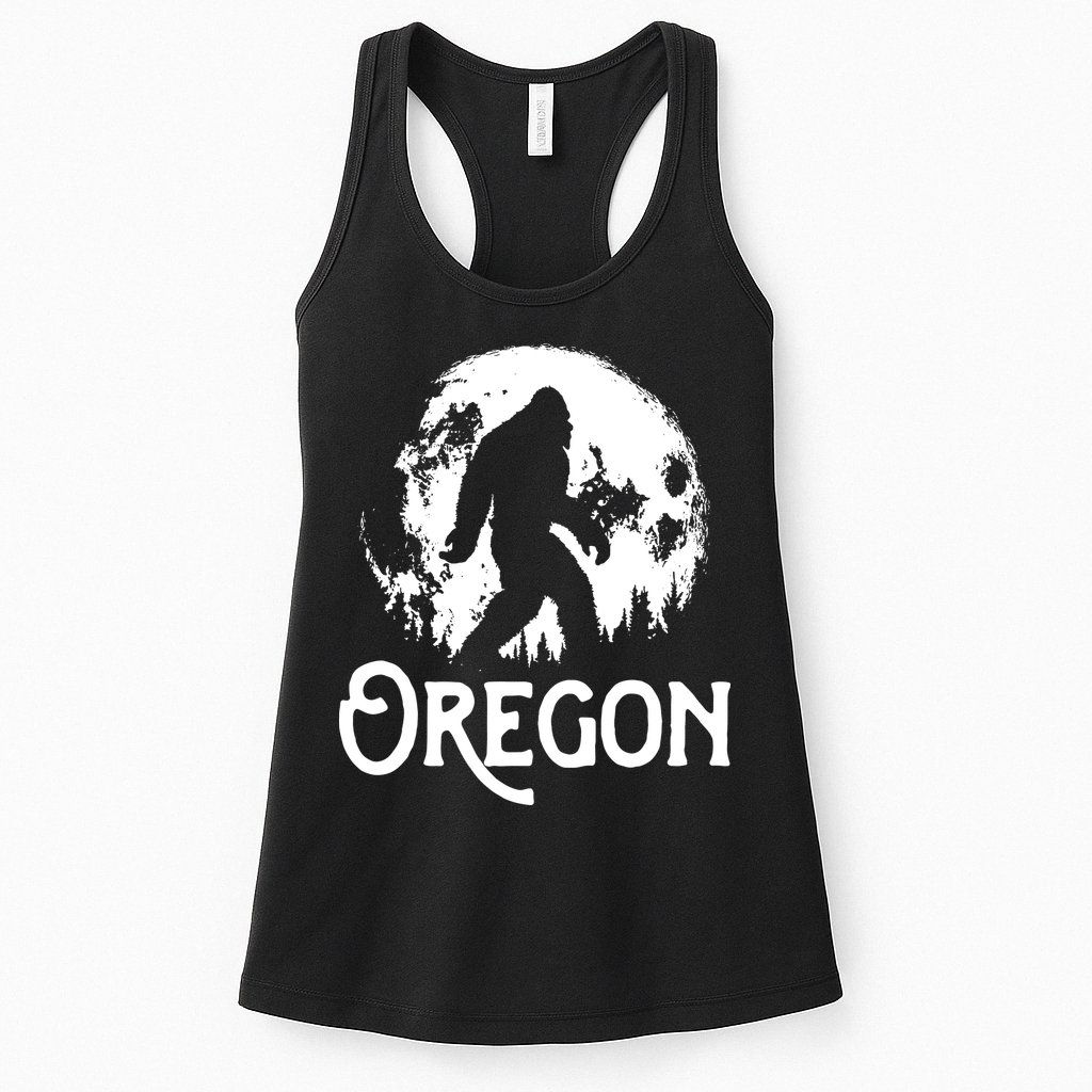 Oregon Bigfoot At Night Cool Full Moon Trees Sasquatch Womens Tank Top