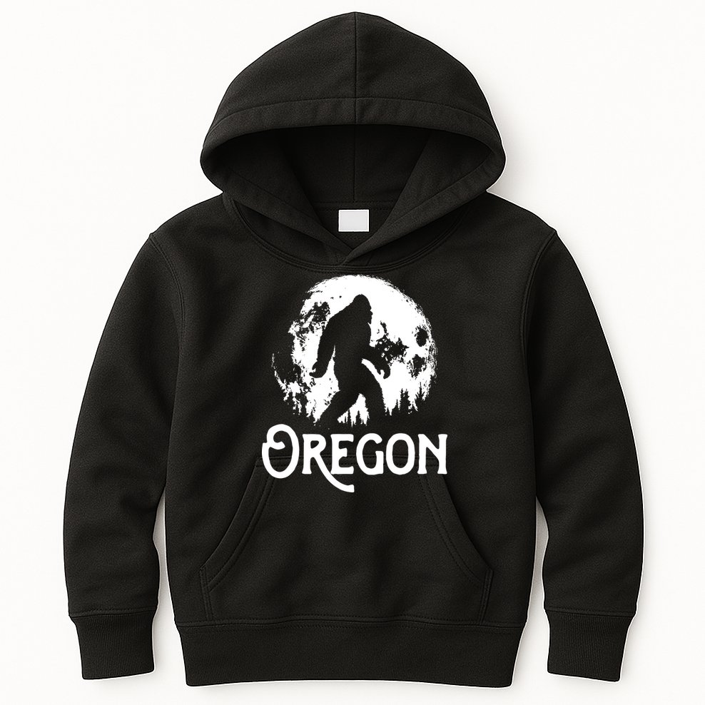 Oregon Bigfoot At Night Cool Full Moon Trees Sasquatch Kids Hoodie