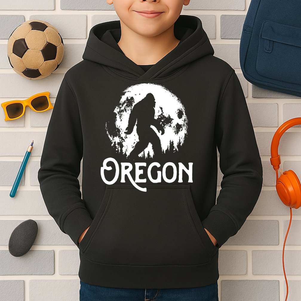 Oregon Bigfoot At Night Cool Full Moon Trees Sasquatch Kids Hoodie