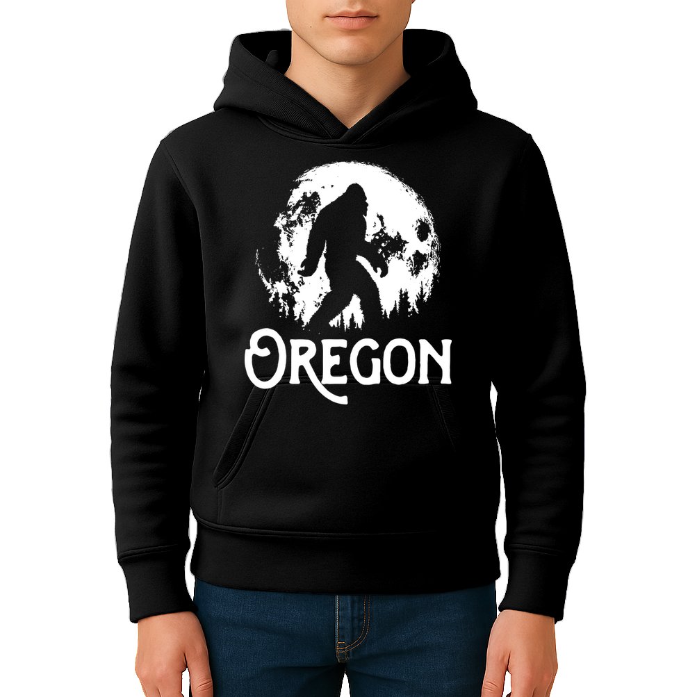 Oregon Bigfoot At Night Cool Full Moon Trees Sasquatch Kids Hoodie