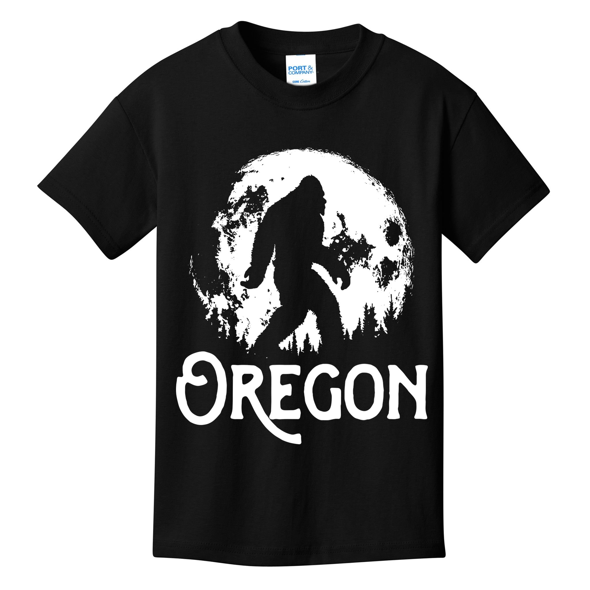 Oregon Bigfoot At Night Cool Full Moon Trees Sasquatch Kids T-Shirt
