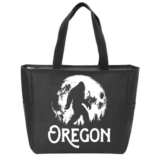 Oregon Bigfoot At Night Cool Full Moon Trees Sasquatch Zip Tote Bag