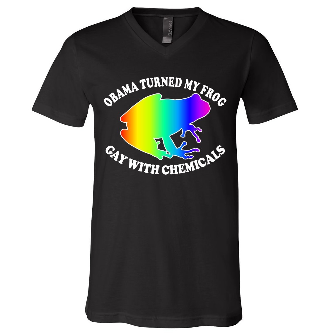 Obama Turned My Frog Gay With Chemicals Rainbow V-Neck T-Shirt