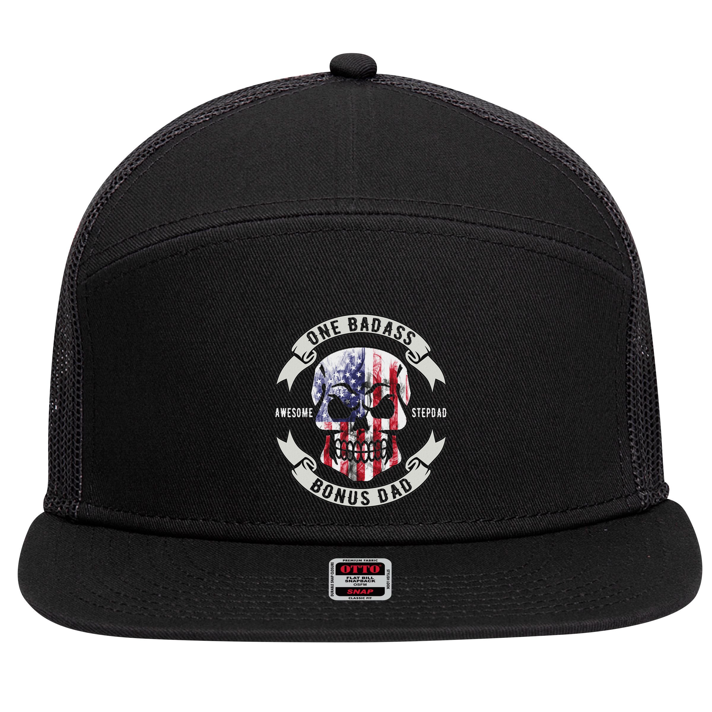 One Badass Bonus Stepdad Birthday Step Dad Fathers Day Funny 7 Panel Mesh Trucker Snapback Hat