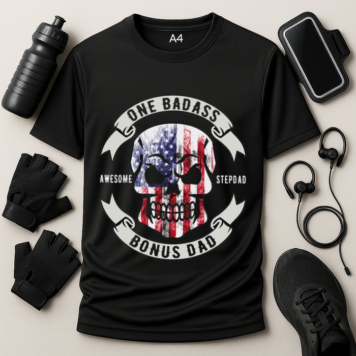 One Badass Bonus Stepdad Birthday Step Dad Fathers Day Funny Cooling Performance Crew T-Shirt