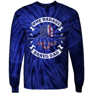 One Badass Bonus Dad Birthday Party Funny Skull Fathers Day Tie-Dye Long Sleeve Shirt