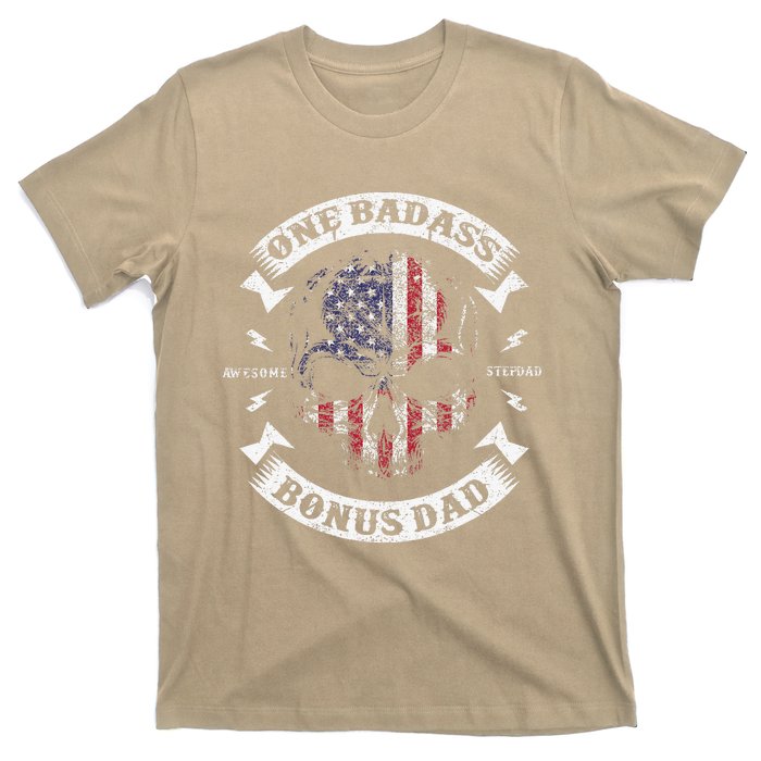 One Badass Bonus Dad Birthday Party Funny Skull Fathers Day T-Shirt