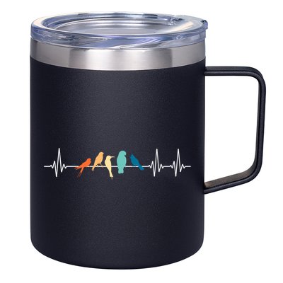 Ornithology Birdwatching Birder Heartbeat Gift 12oz Stainless Steel Coffee Mug