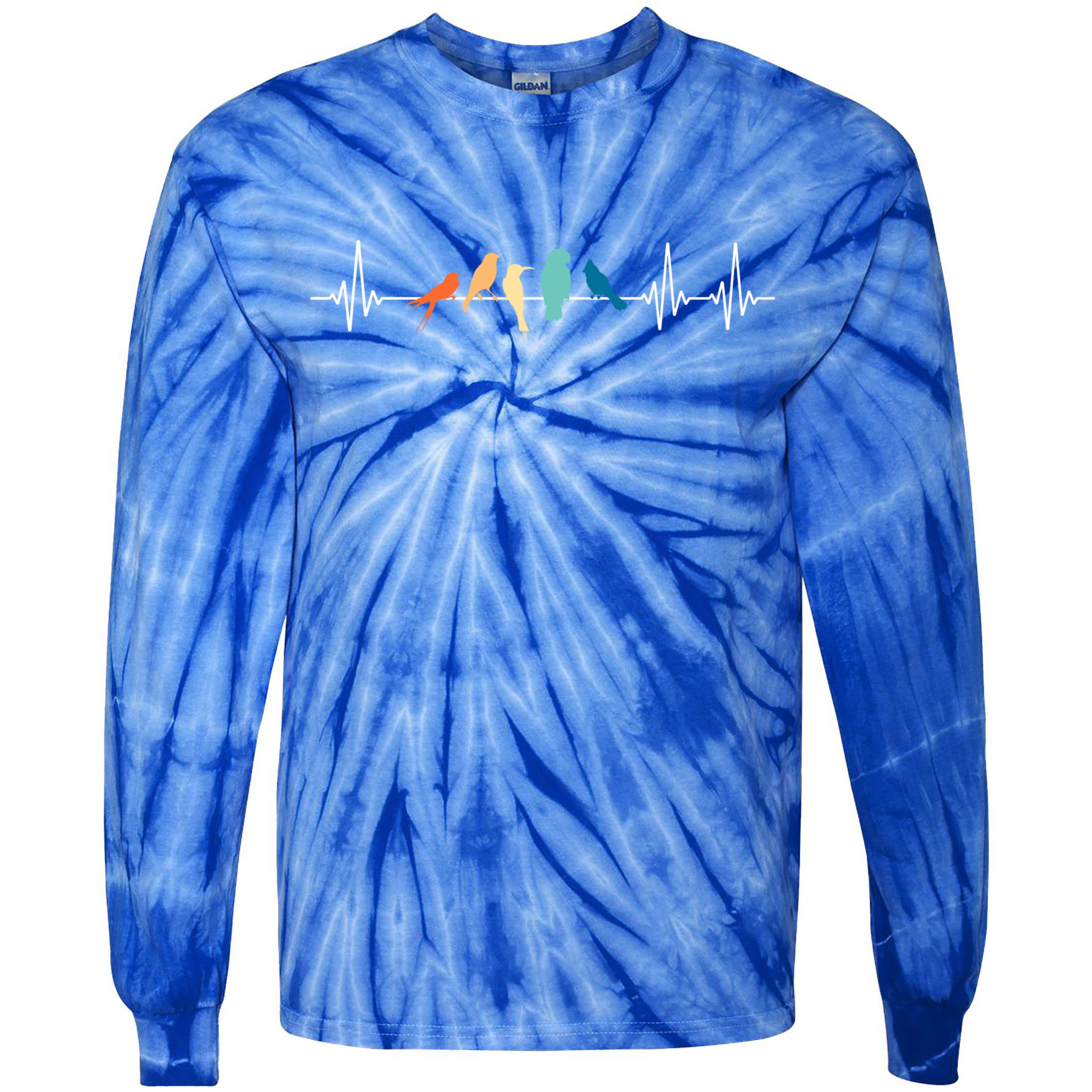 Ornithology Birdwatching Birder Heartbeat Gift Tie-Dye Long Sleeve Shirt
