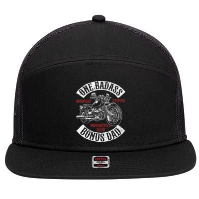 One Badass Bonus Stepdad Biker Motorcycle Step Dad Gift Idea 7 Panel Mesh Trucker Snapback Hat