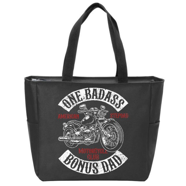 One Badass Bonus Stepdad Biker Motorcycle Step Dad Gift Idea Zip Tote Bag